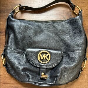 Michael Kors Black Hobo Bag with Gold Accents